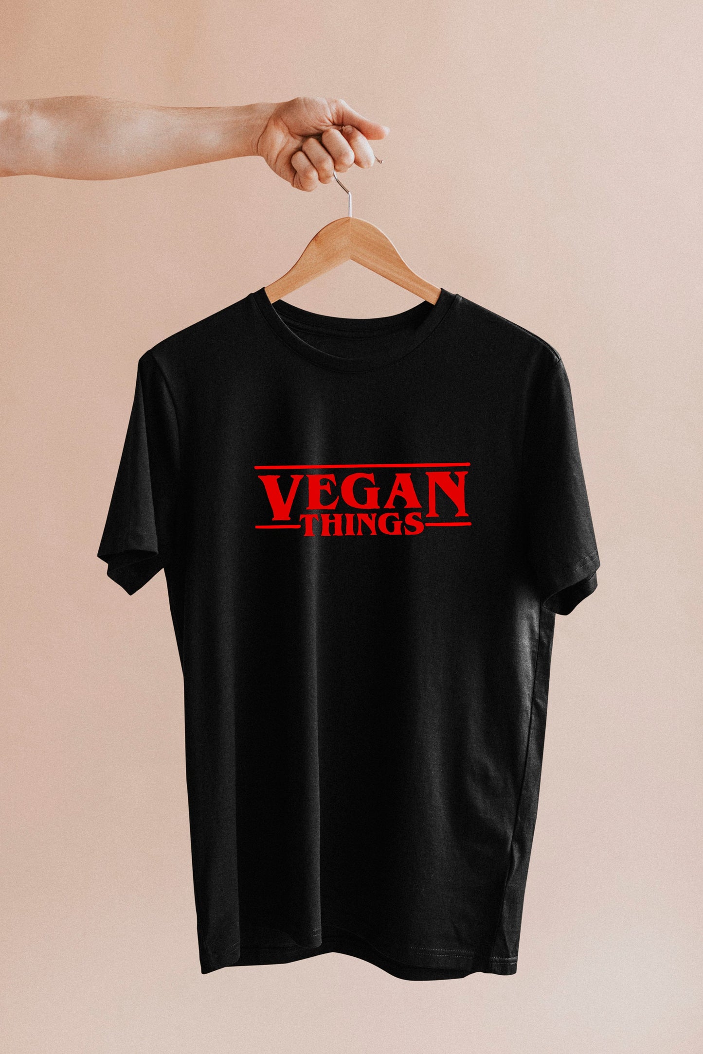 Vegan Things print cotton T-shirt, size variations, unisex, 100 % cotton, multiple colours, stranger things parody, herbivore, summer tee