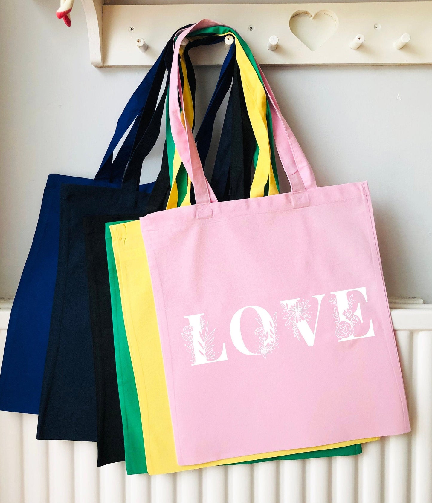 Love Shoulder Bag / Flower illustration / choose colour bag / 100% cotton / one size / gift / market bag / tote / engagment / fiancee / love