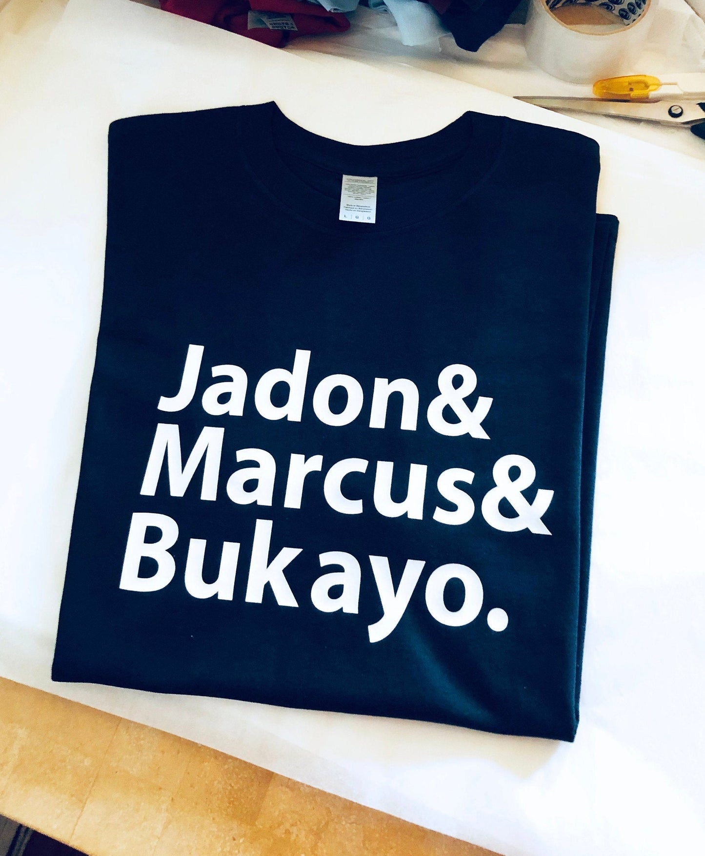 Jadon, Marcus & Bukayo print T-shirt with size variations, S, M, L, XL, 2XL, 100 % cotton, BLM, mens tee, womens tee
