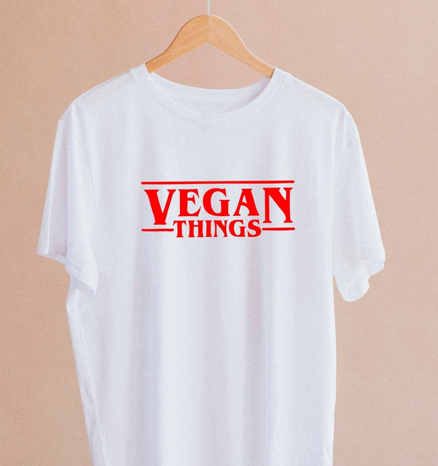 Vegan Things print cotton T-shirt, size variations, unisex, 100 % cotton, multiple colours, stranger things parody, herbivore, summer tee