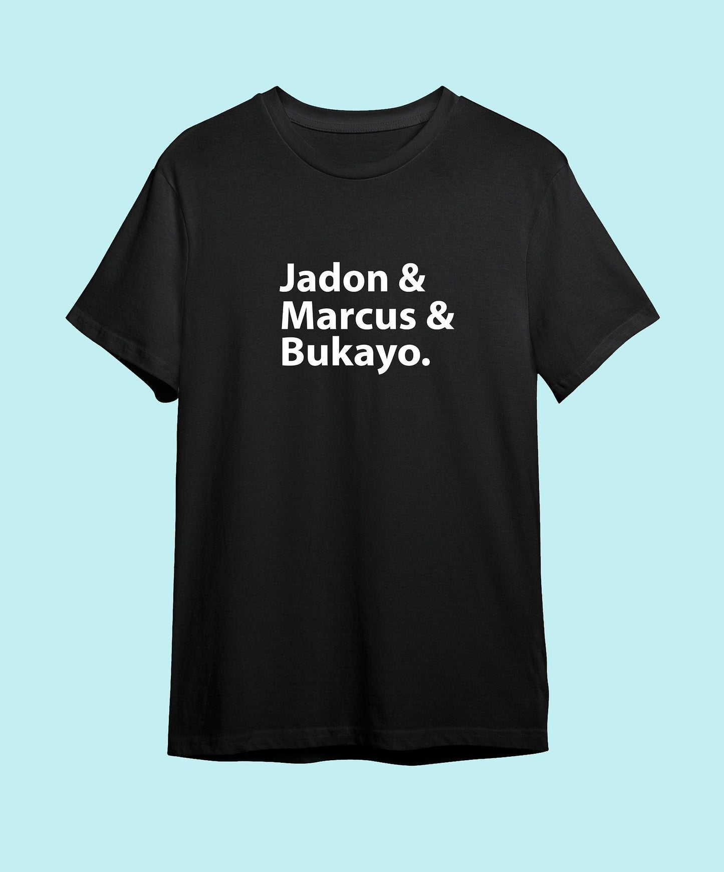 Jadon, Marcus & Bukayo print T-shirt with size variations, S, M, L, XL, 2XL, 100 % cotton, BLM, mens tee, womens tee