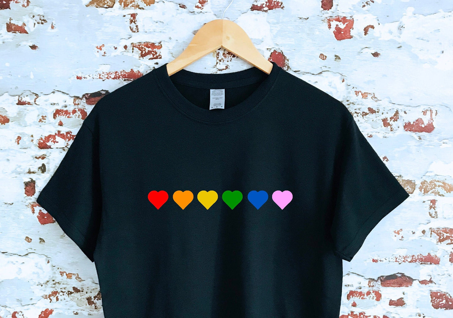 Rainbow Lovehearts print T-shirt with size variations, unisex, LGBT flag, multiple colours, LGBT, Pride, equality, insta, tumblr