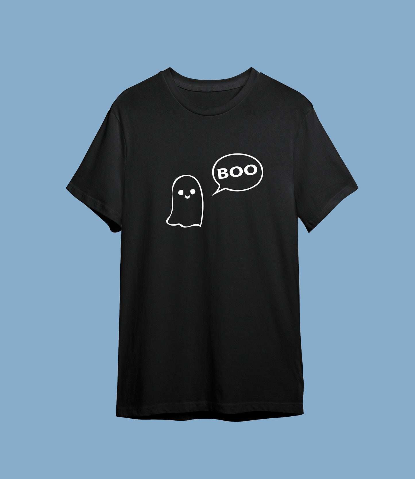 Friendly ghost saying boo print T-shirt with size variations, unisex, multiple colours, halloween, spooky, intsa, horror clothing