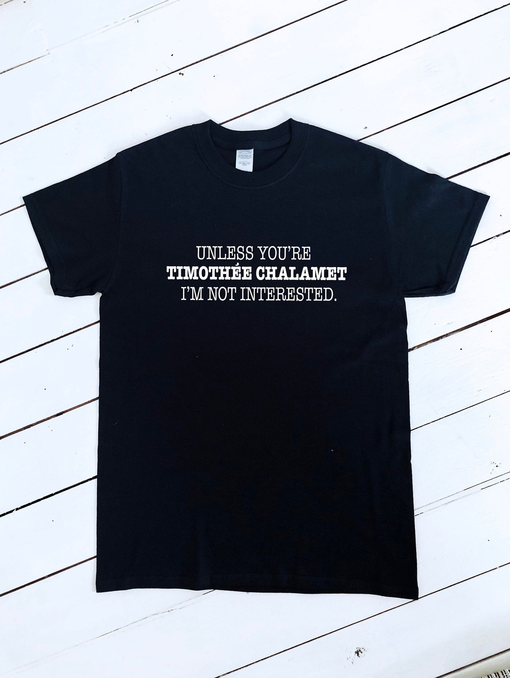 Unless you're Timothee Chalamet I'm not interested slogan printed T-shirt, multiple sizes and colours, womens top