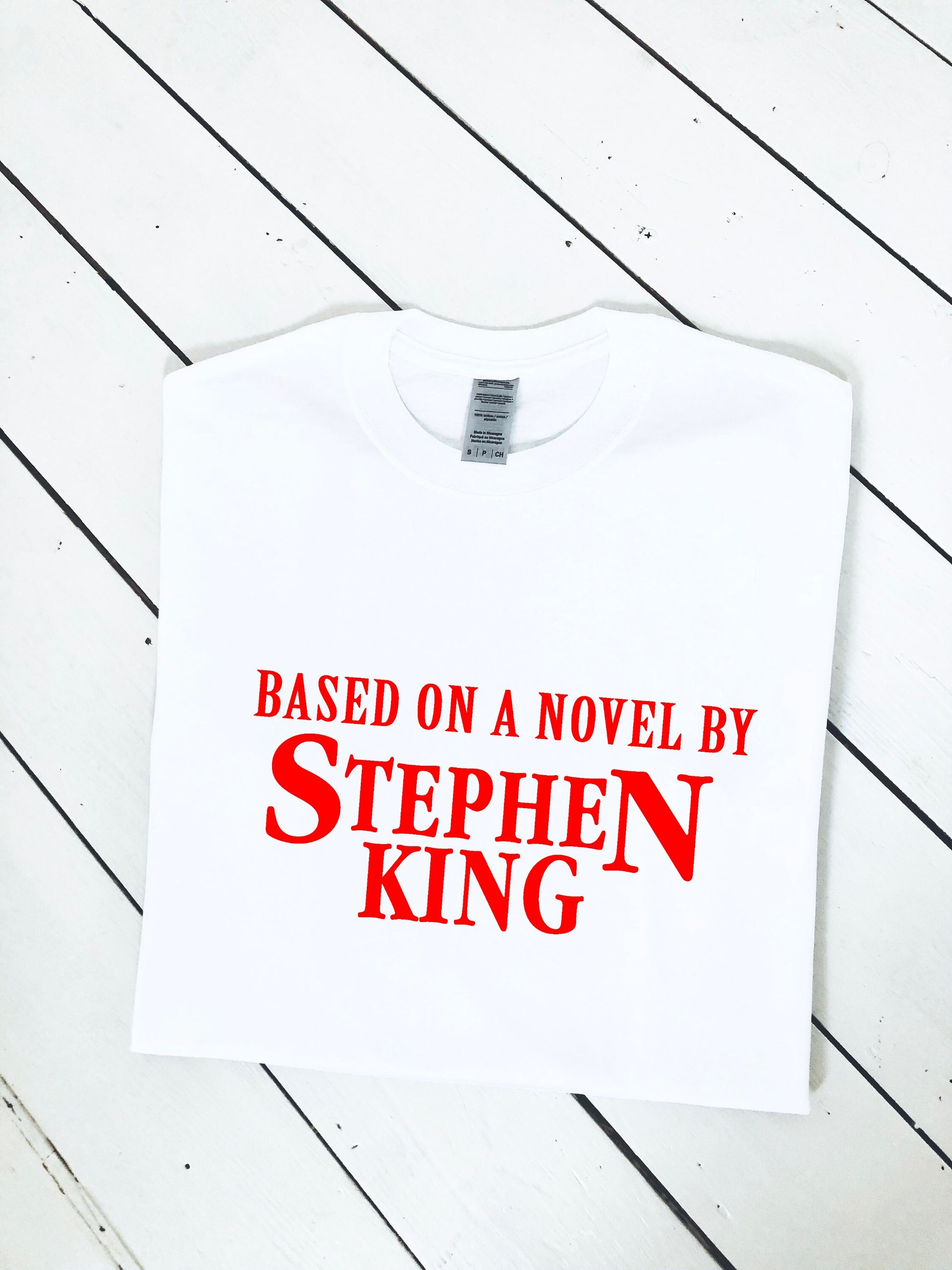 Based on a novel by Stephen King slogan printed T-shirt, horror book gift, multiple sizes and colours, mens & womens top, stephen king fan