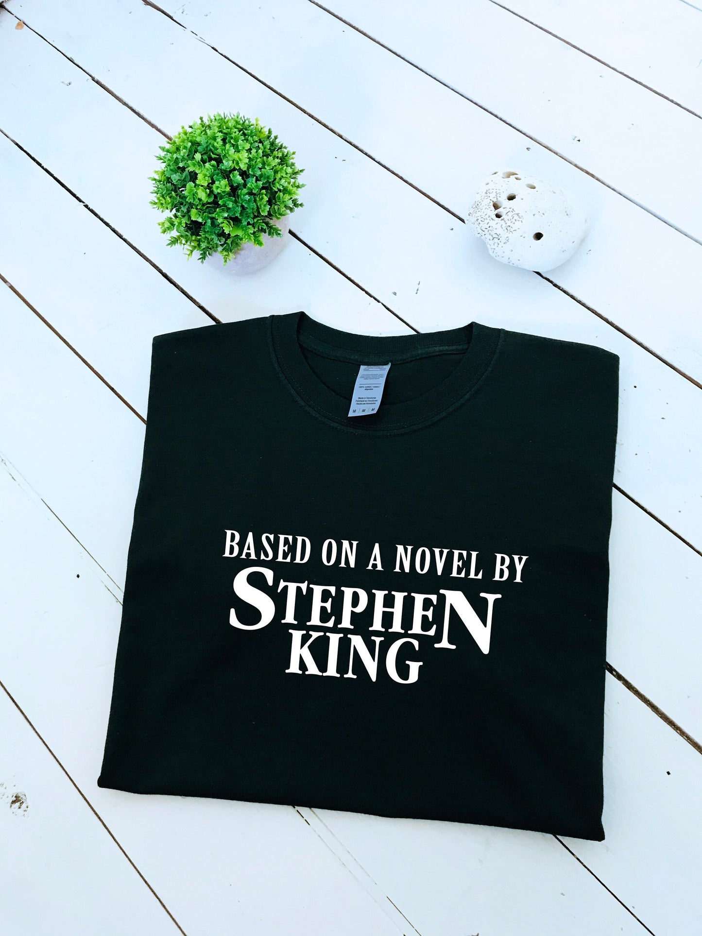 Based on a novel by Stephen King slogan printed T-shirt, horror book gift, multiple sizes and colours, mens & womens top, stephen king fan