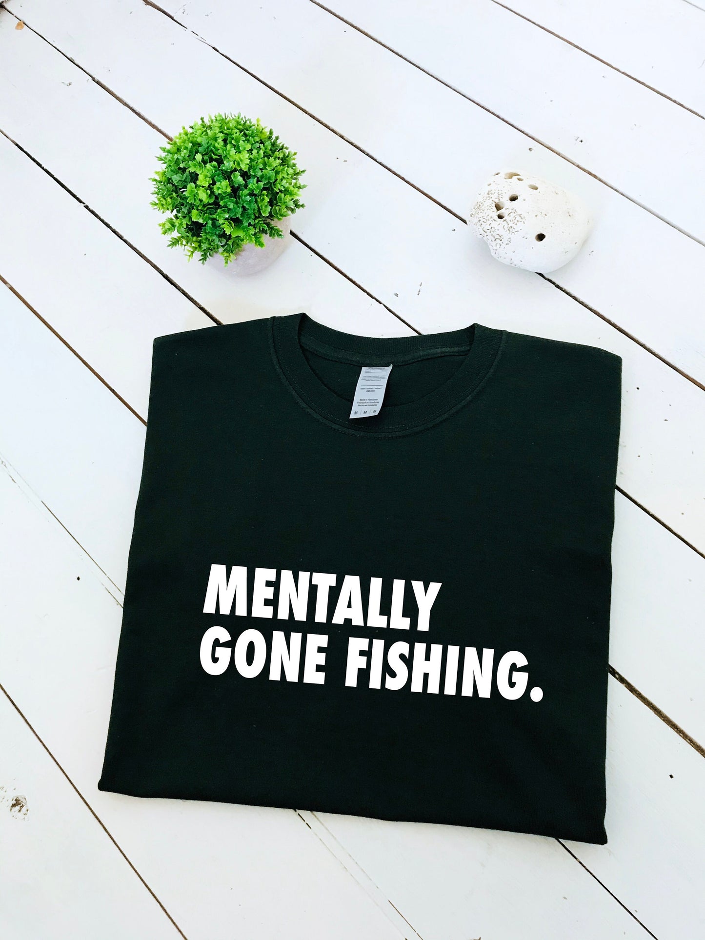 Mentally Gone Fishing slogan print T-shirt, unisex, multiple colours and sizes, funny t-shirt, fishing, gift for him, gift for her, angling