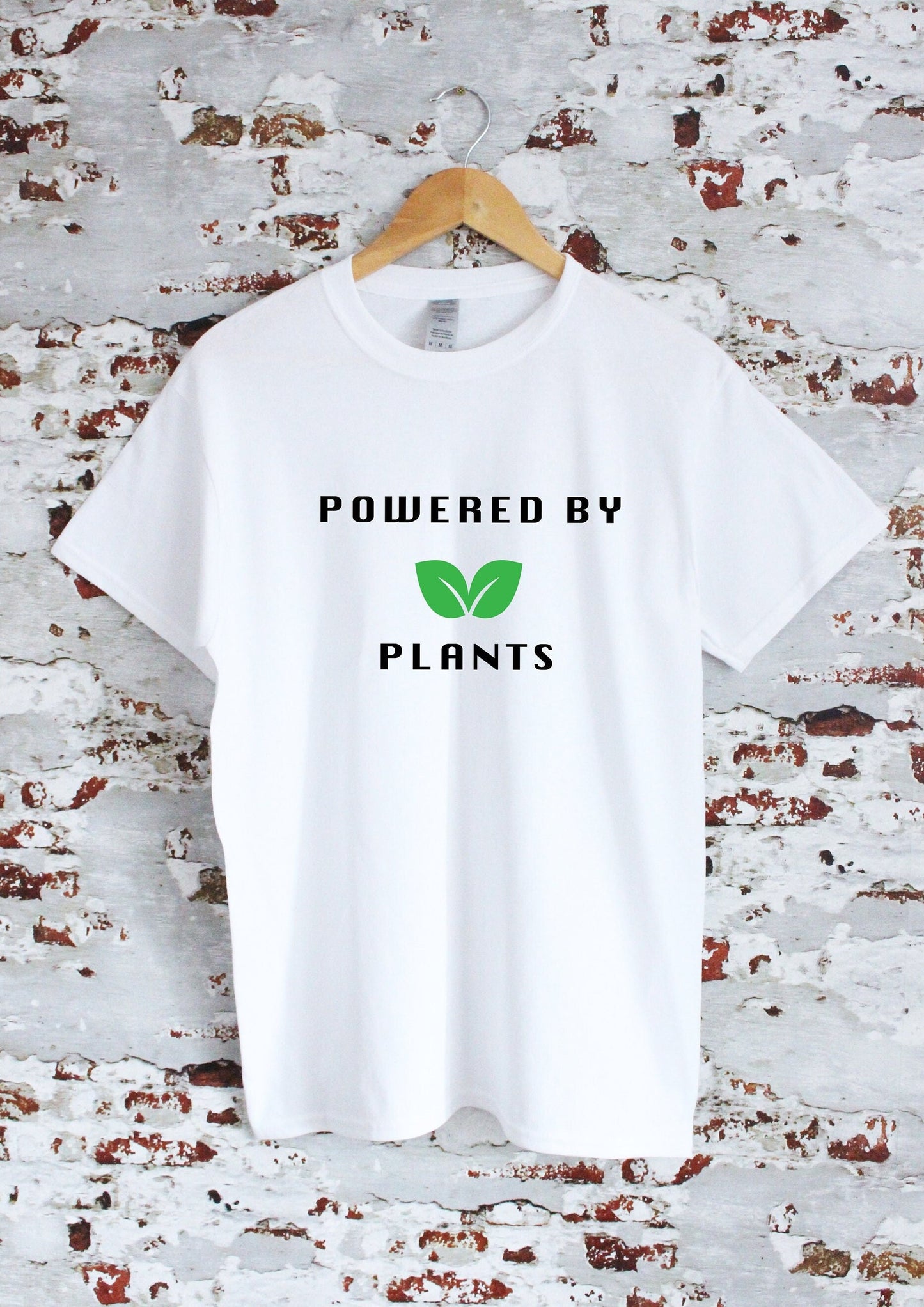 Powered by plants printed T-shirt, multiple sizes and colours, mens & womens top, animal rights, go vegan, plants are friends, plant gift