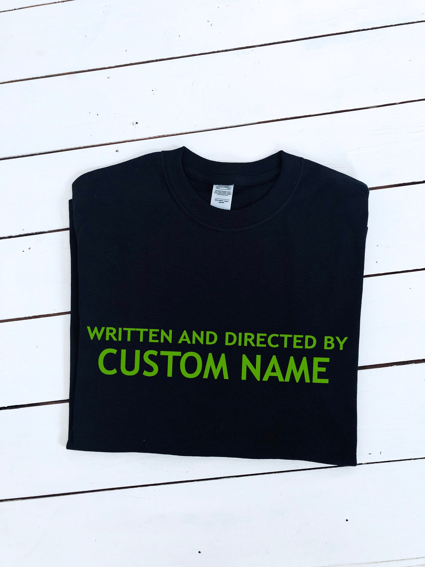 Written and Directed by Custom name T-shirt, multiple colour tees, mens and womens sizes, movie clothing, film school, director, gift idea