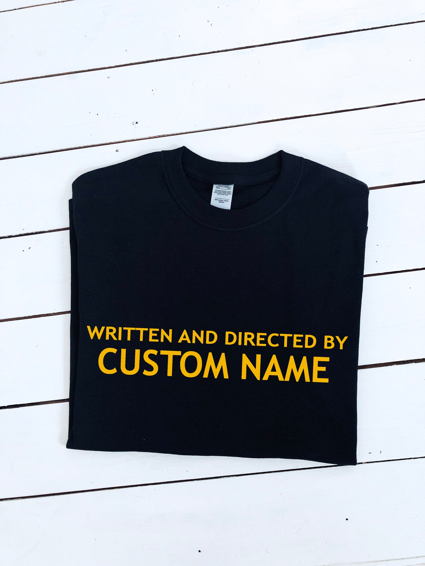 Written and Directed by Custom name T-shirt, multiple colour tees, mens and womens sizes, movie clothing, film school, director, gift idea