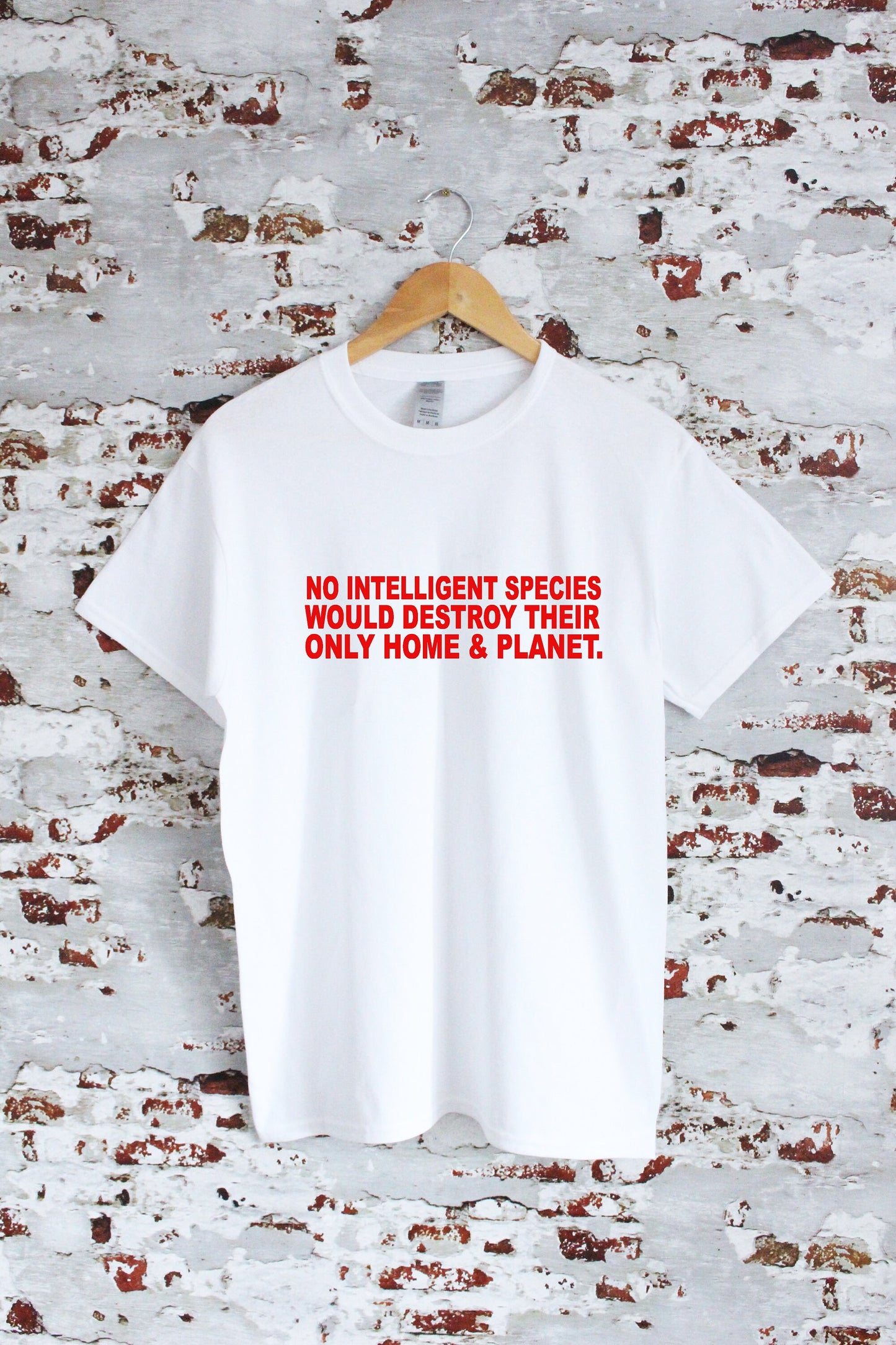No intelligent species would destroy their only home and planet slogan printed T-shirt, multiple sizes and colours, mens & womens top :)