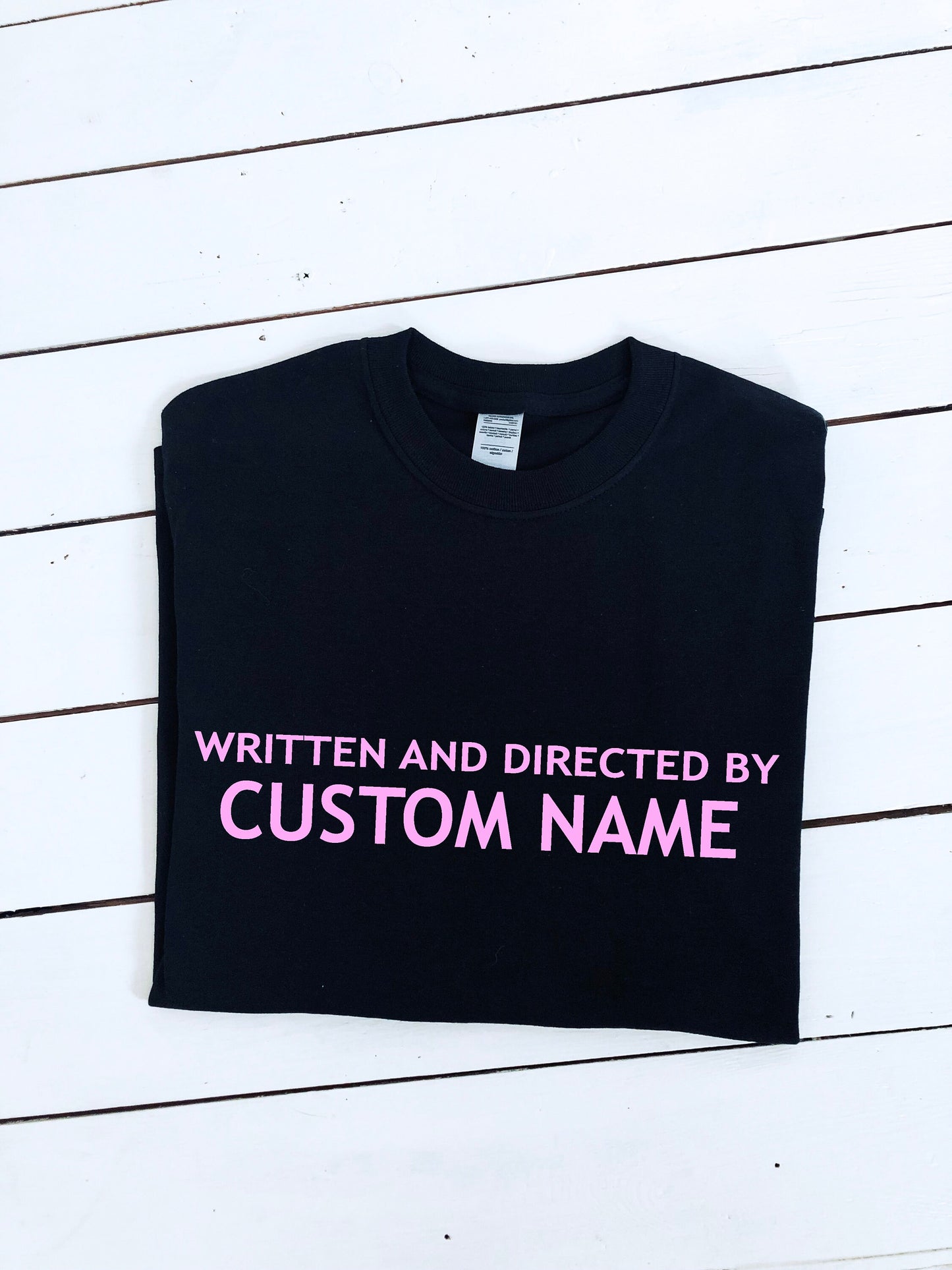 Written and Directed by Custom name T-shirt, multiple colour tees, mens and womens sizes, movie clothing, film school, director, gift idea