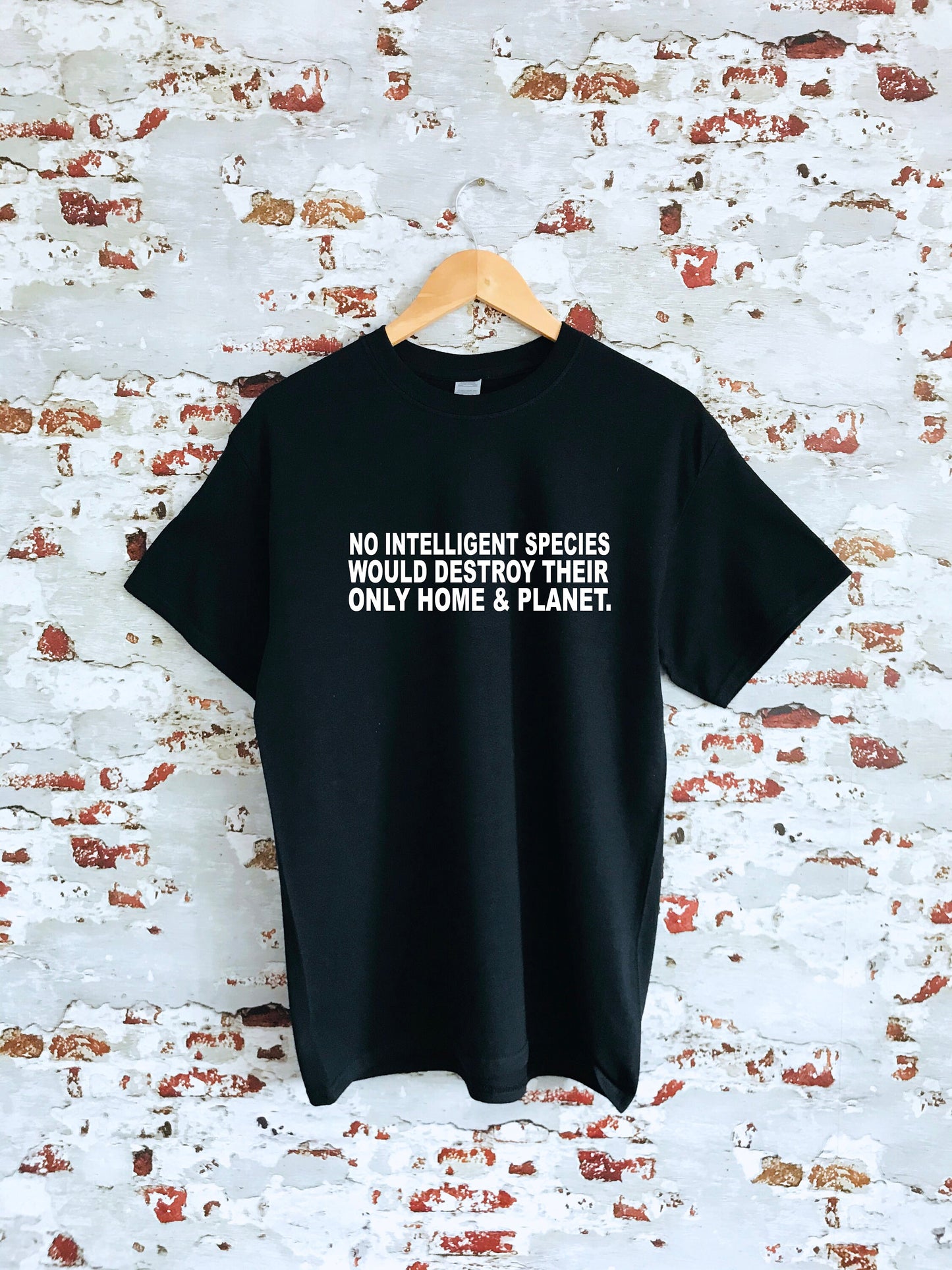 No intelligent species would destroy their only home and planet slogan printed T-shirt, multiple sizes and colours, mens & womens top :)
