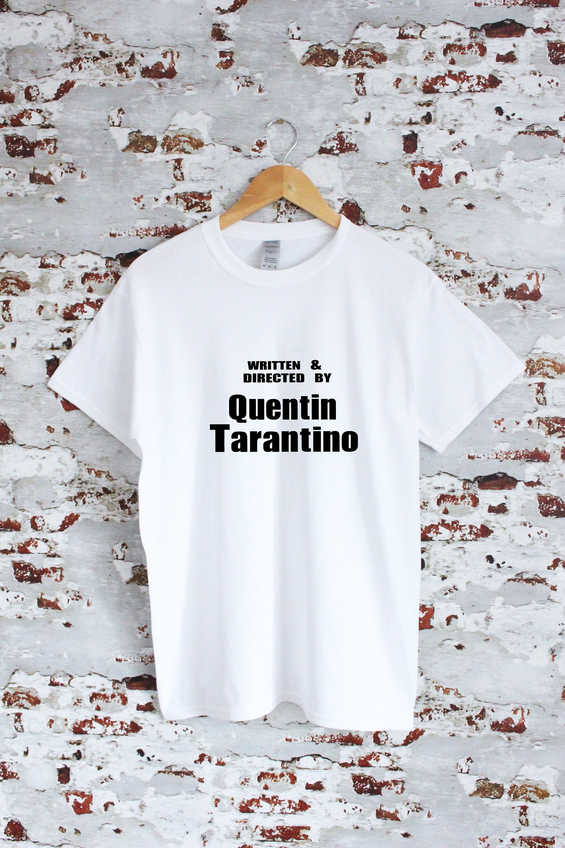 Written and directed by Quentin Tarantino printed T-shirt, movie gift idea, multiple colours and sizes, unisex and ladies tees, fan gift