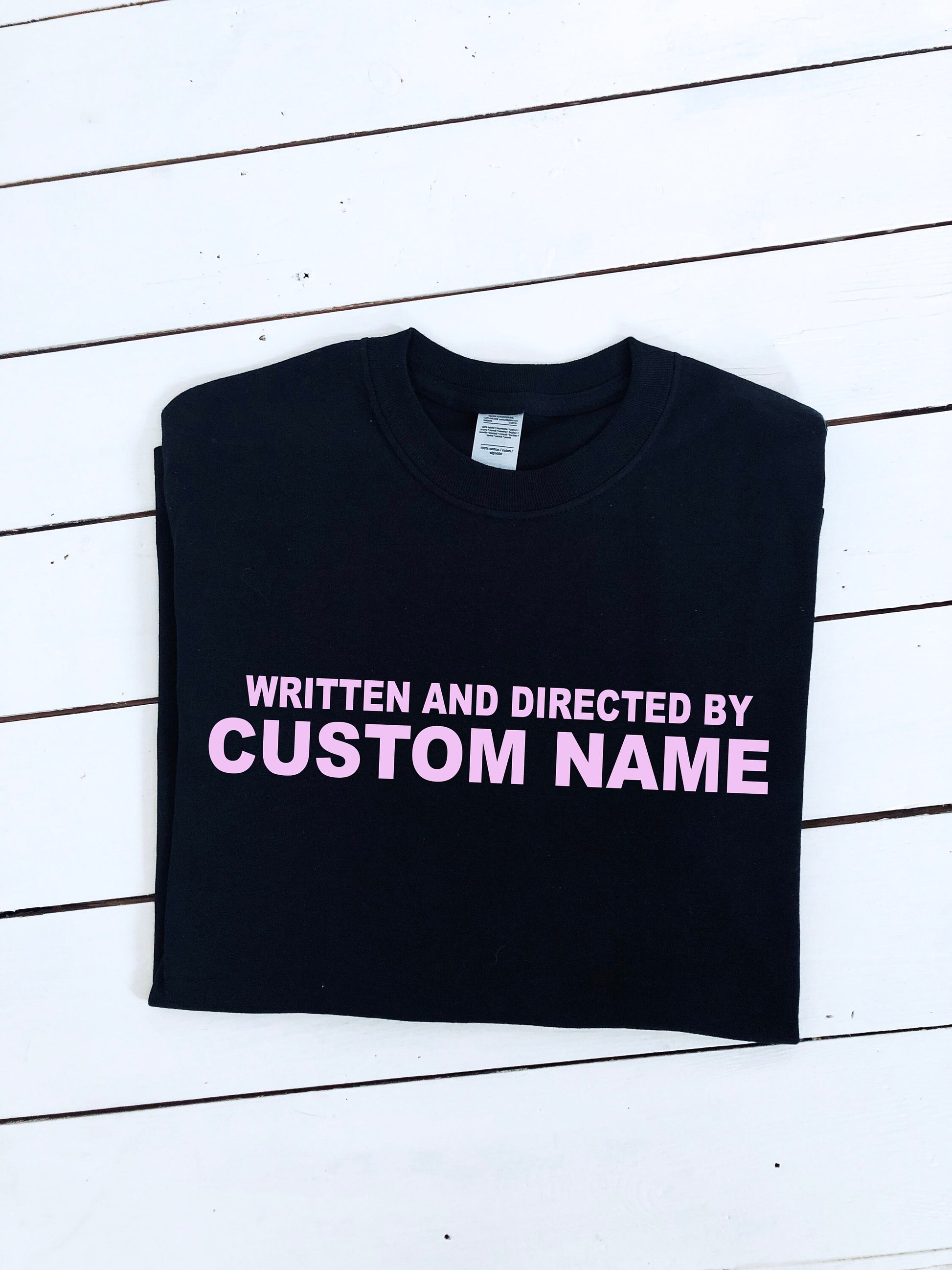 Directed by Custom name T-shirt, multiple colour tees, mens and womens sizes, movie clothing, film school, director, custom print gift idea