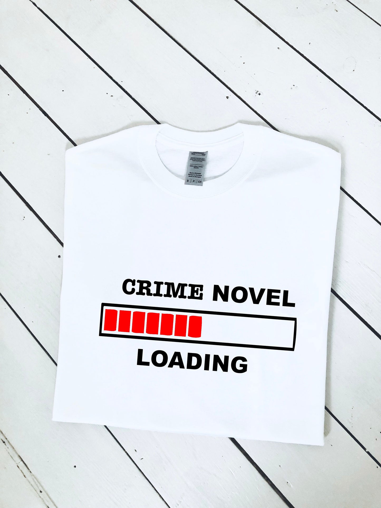 Crime Novel Loading printed T-shirt, writing, fiction, crime, novel writer, multiple sizes and colours, mens & womens top, literature, osman
