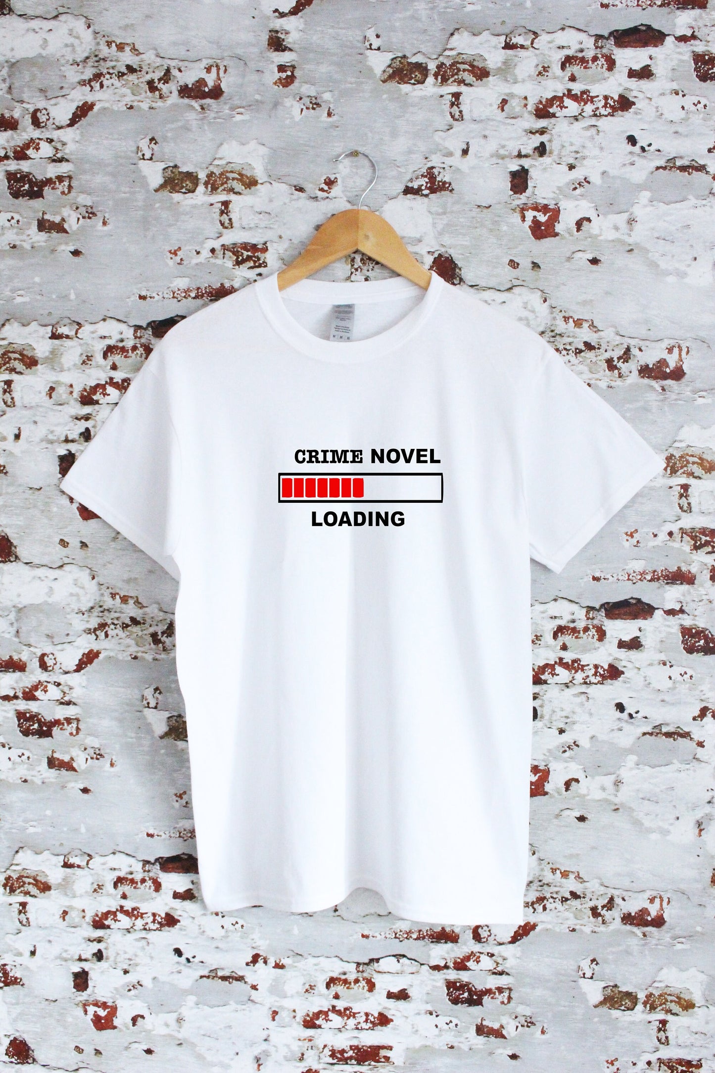 Crime Novel Loading printed T-shirt, writing, fiction, crime, novel writer, multiple sizes and colours, mens & womens top, literature, osman