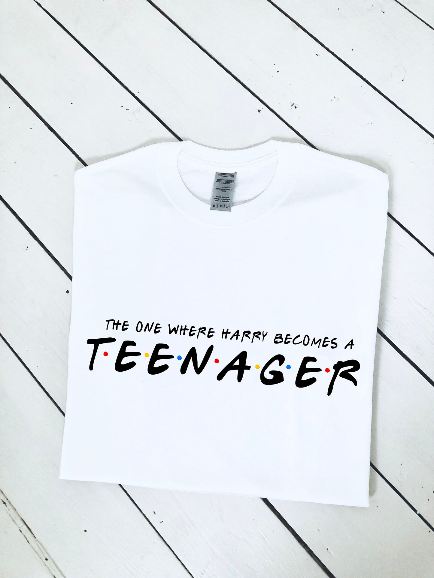 Personalised Friends Teenager T-shirt, custom text, 100% cotton, multiple sizes available, unisex & ladies tees, perfect birthday gift idea