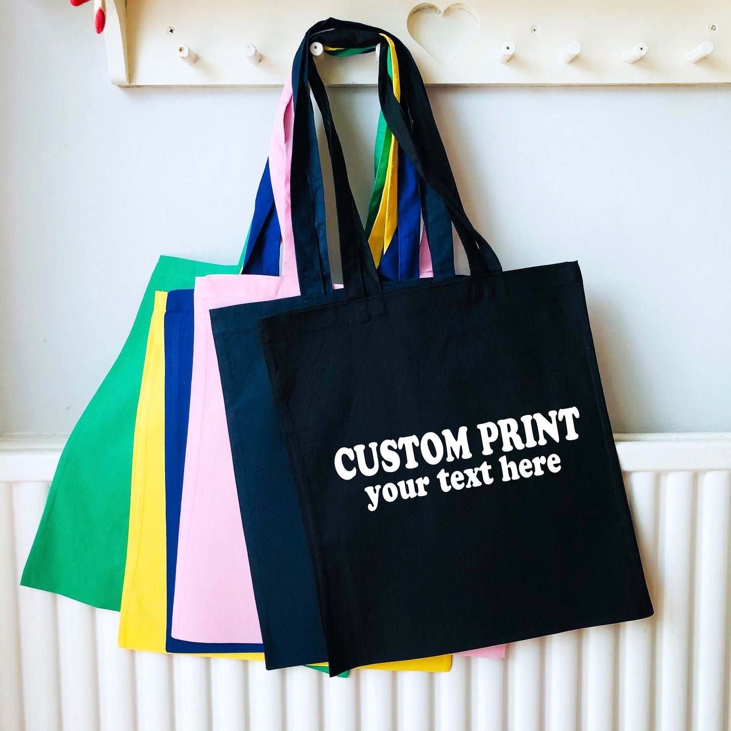 Custom print Tote Shoulder bag, choose text, multiple colours, 100% cotton, handmade print, great gift idea, bag for life, personalised