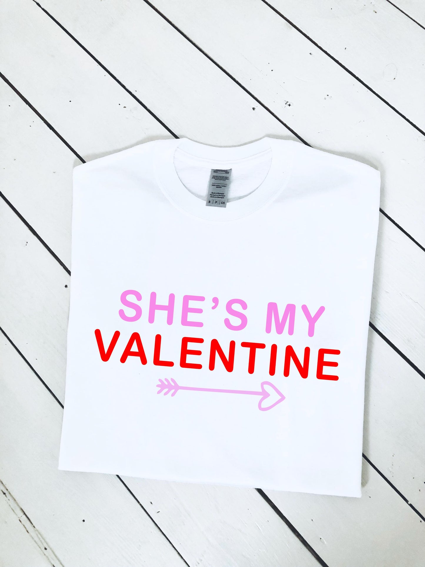 Matching Valentine's Day T-shirts, She's my & he's my Valentine, 100% cotton, multiple sizes available, unisex and ladies matching T-shirts