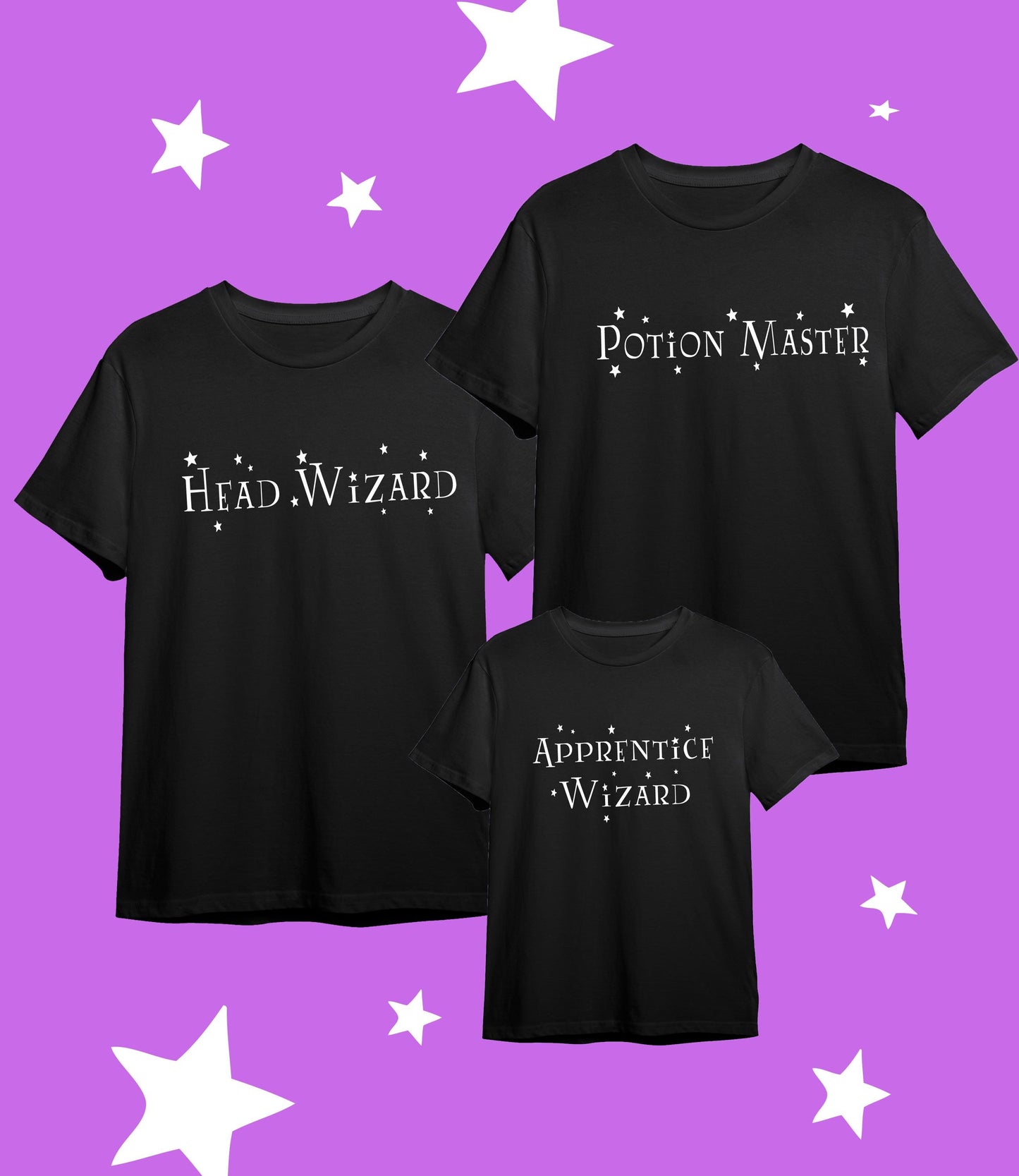 Matching Family Wizard T-shirts, 100% cotton, multiple sizes available for adults and kids, fun matching T-shirts, fun Family T-Shirts :)