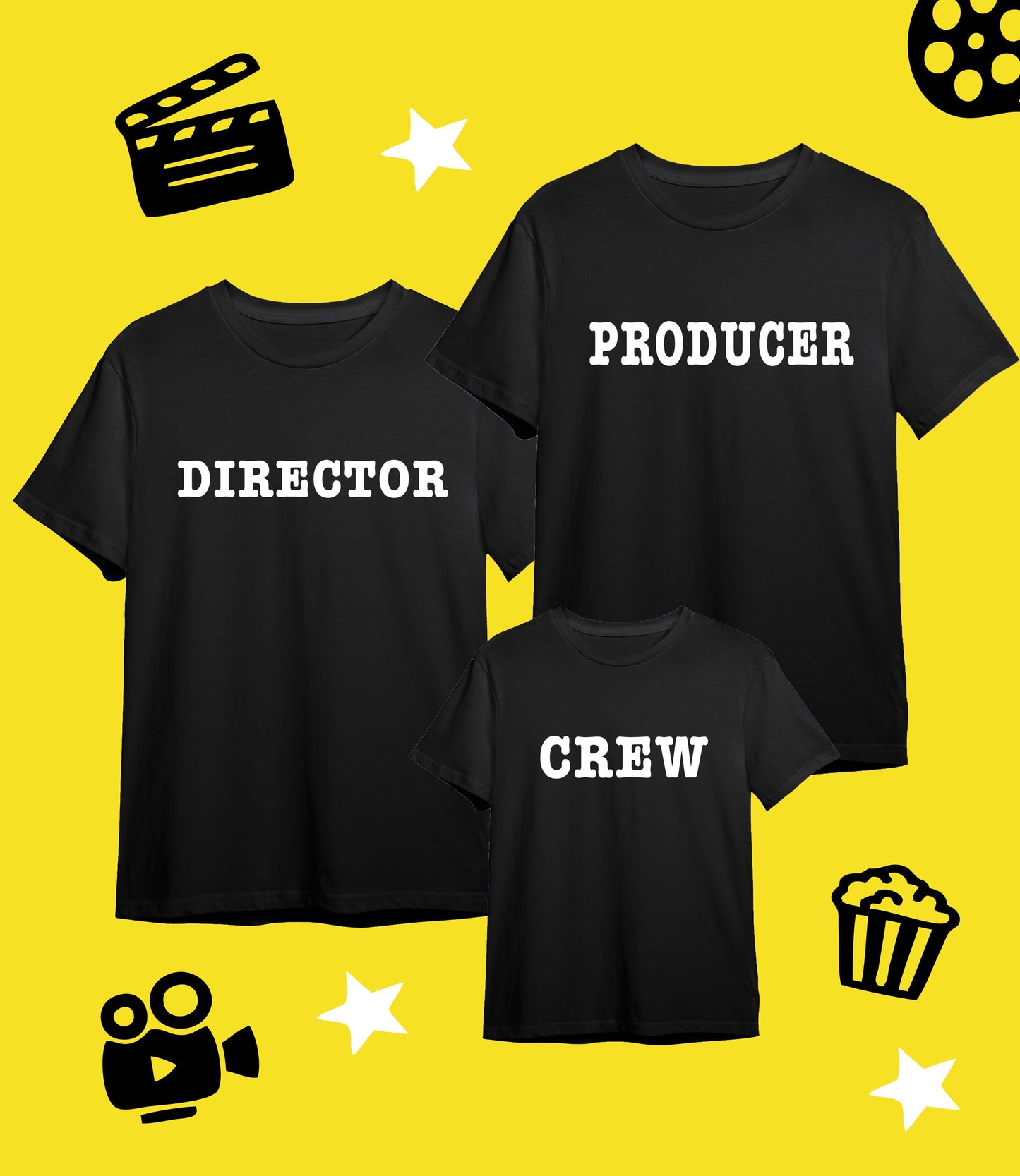 Matching Family movie T-shirts, Director, Producer, Crew, 100% cotton, multiple sizes available for adults and kids, fun matching T-shirts
