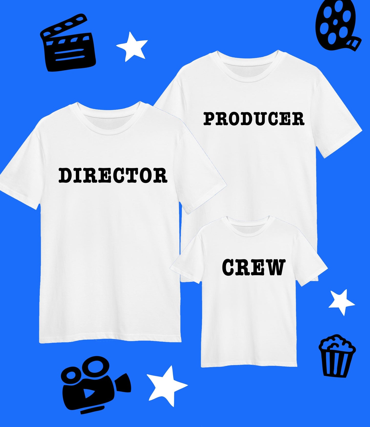Matching Family movie T-shirts, Director, Producer, Crew, 100% cotton, multiple sizes available for adults and kids, fun matching T-shirts