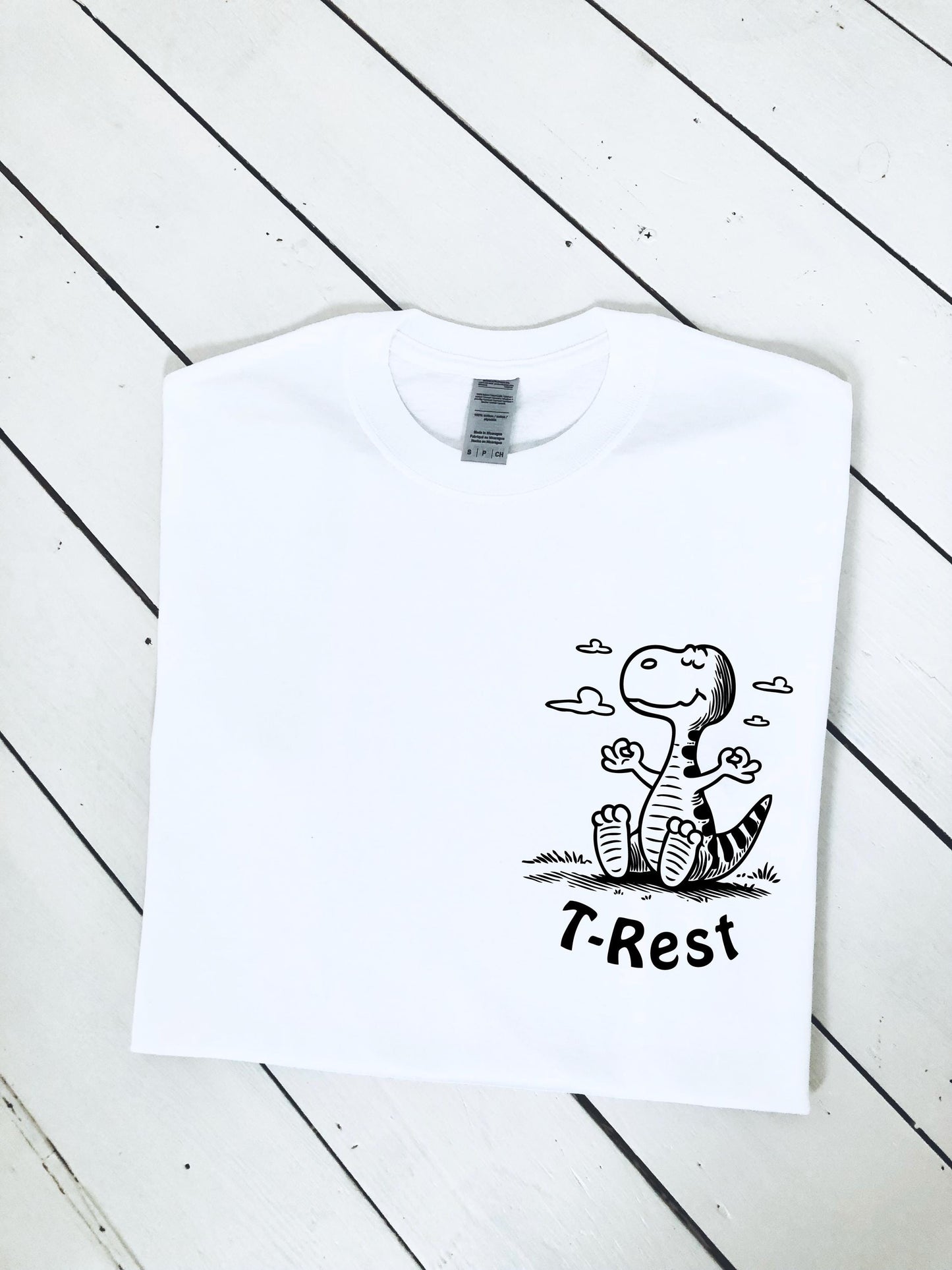 Dinosaur T-Rest mindfulness print T-shirt, multiple sizes and colours, mens & womens top, Kids sizes available, dinosaurs, jurassic, zen :)