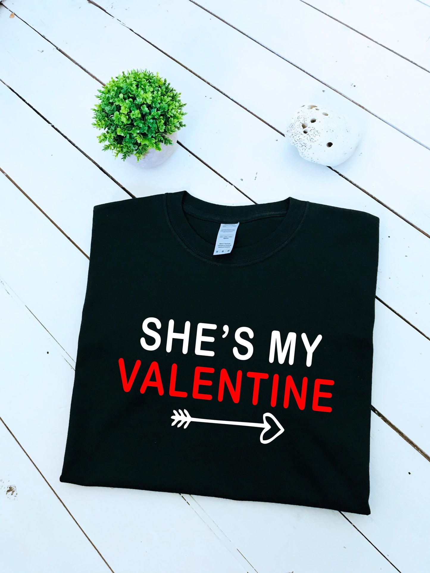 Matching Valentine's Day T-shirts, She's my & he's my Valentine, 100% cotton, multiple sizes available, unisex and ladies matching T-shirts