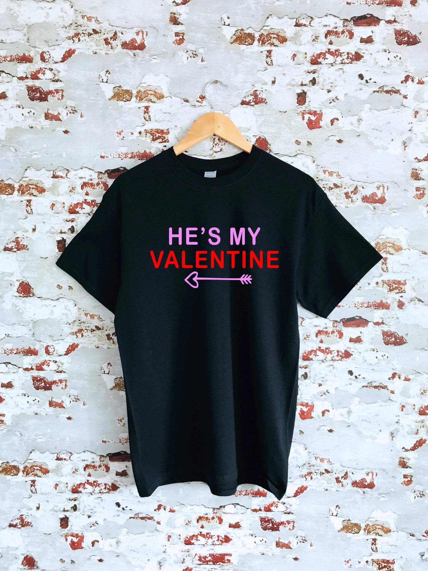 Matching Valentine's Day T-shirts, She's my & he's my Valentine, 100% cotton, multiple sizes available, unisex and ladies matching T-shirts