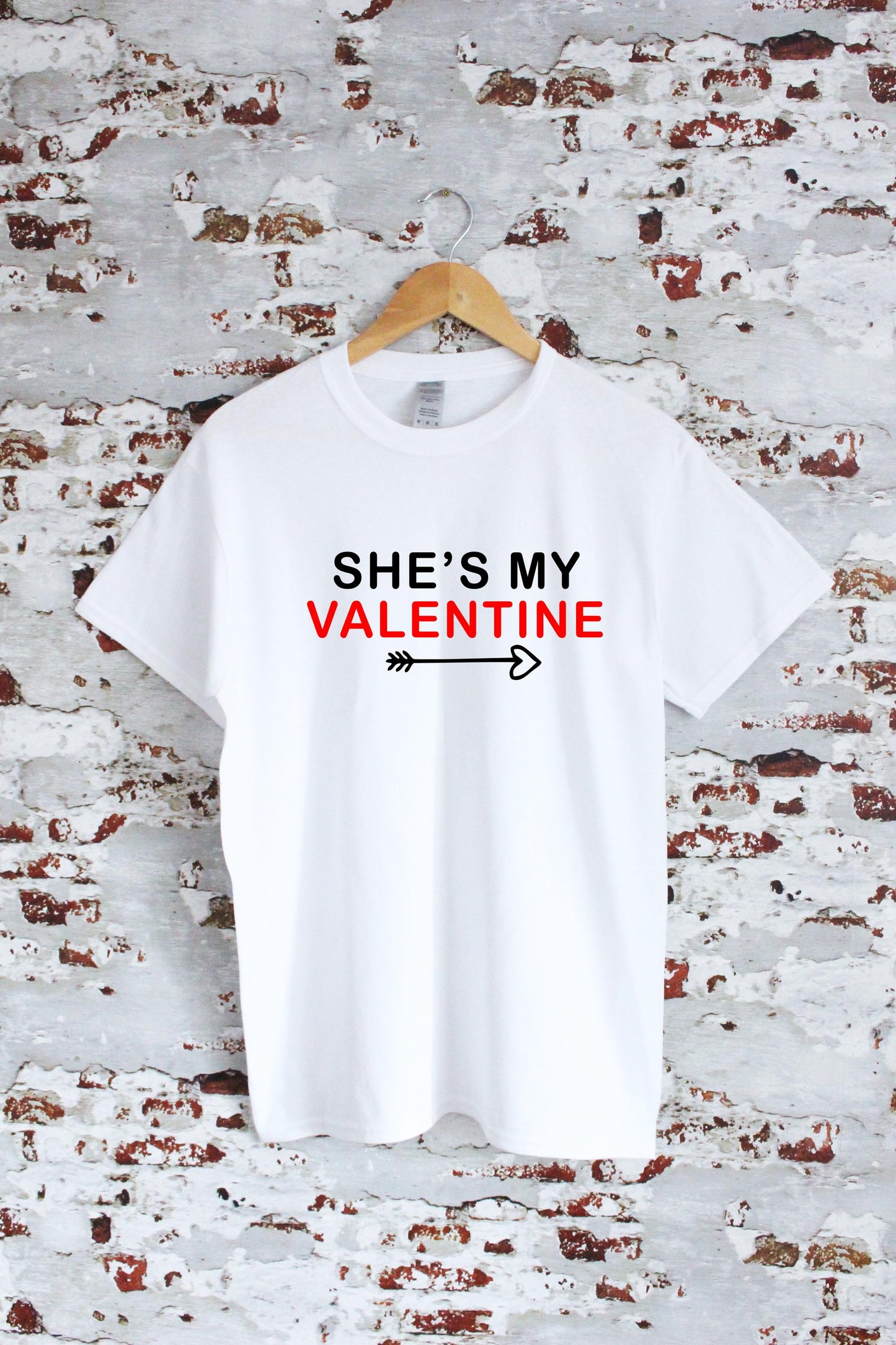 Matching Valentine's Day T-shirts, She's my & he's my Valentine, 100% cotton, multiple sizes available, unisex and ladies matching T-shirts