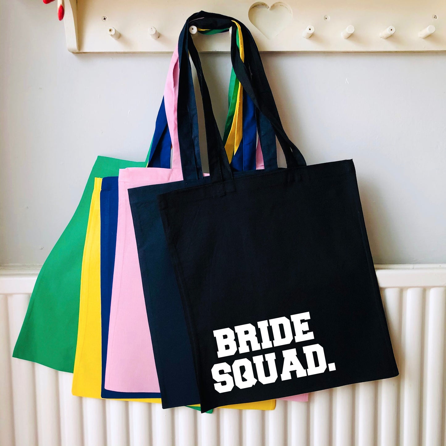 Bride Squad printed Tote Shoulder bag, multiple colours to choose from, 100% cotton, handmade, printed, great for hen do & wedding gift