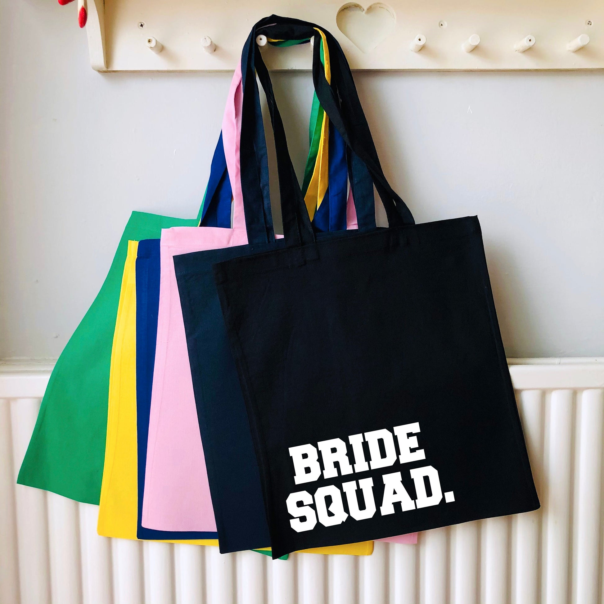 Bride Squad printed Tote Shoulder bag, multiple colours to choose from, 100% cotton, handmade, printed, great for hen do & wedding gift