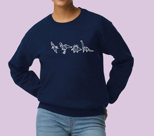 Dino Origami adult sweatshirt, multiple sizes and colours, super soft, paleontology, jurassic, perfect item for gift, or treat yourself:)