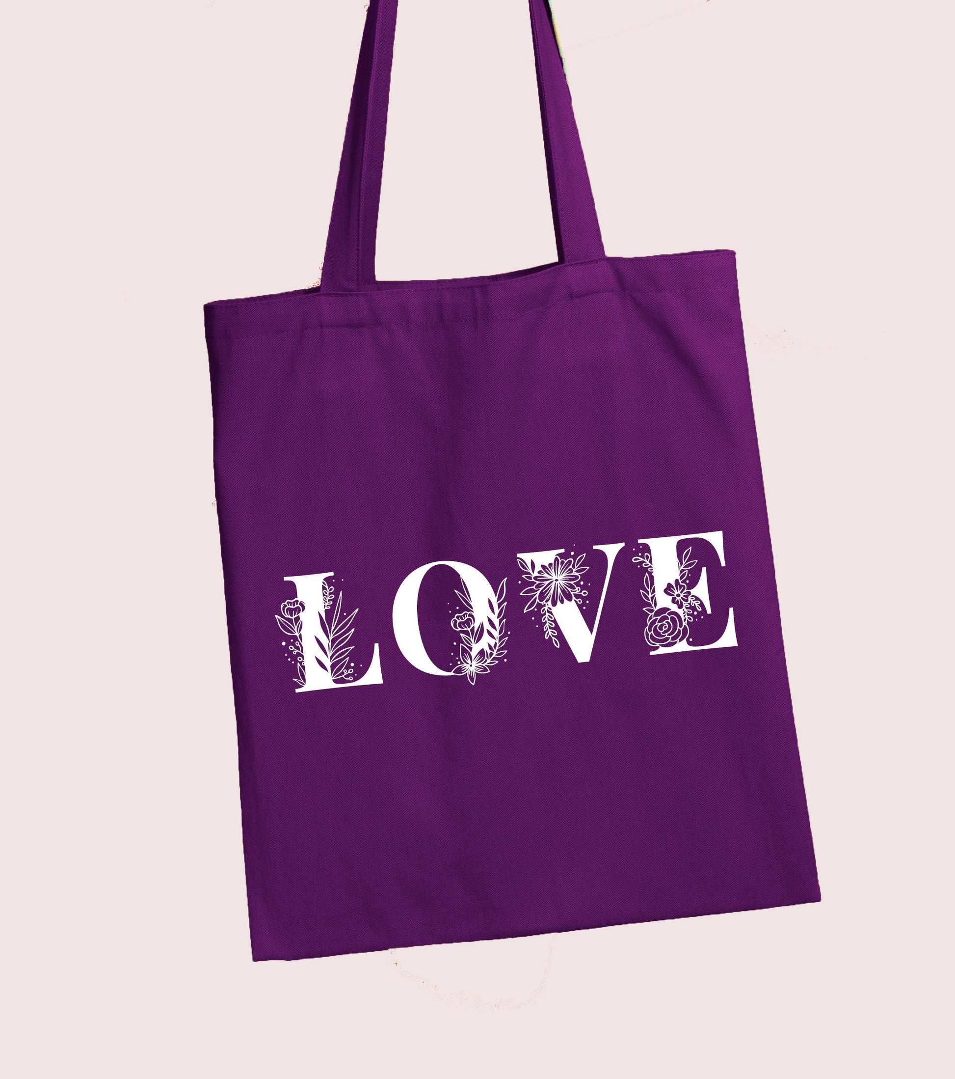 Love Shoulder Bag / Flower illustration / choose colour bag / 100% cotton / one size / gift / market bag / tote / engagment / fiancee / love