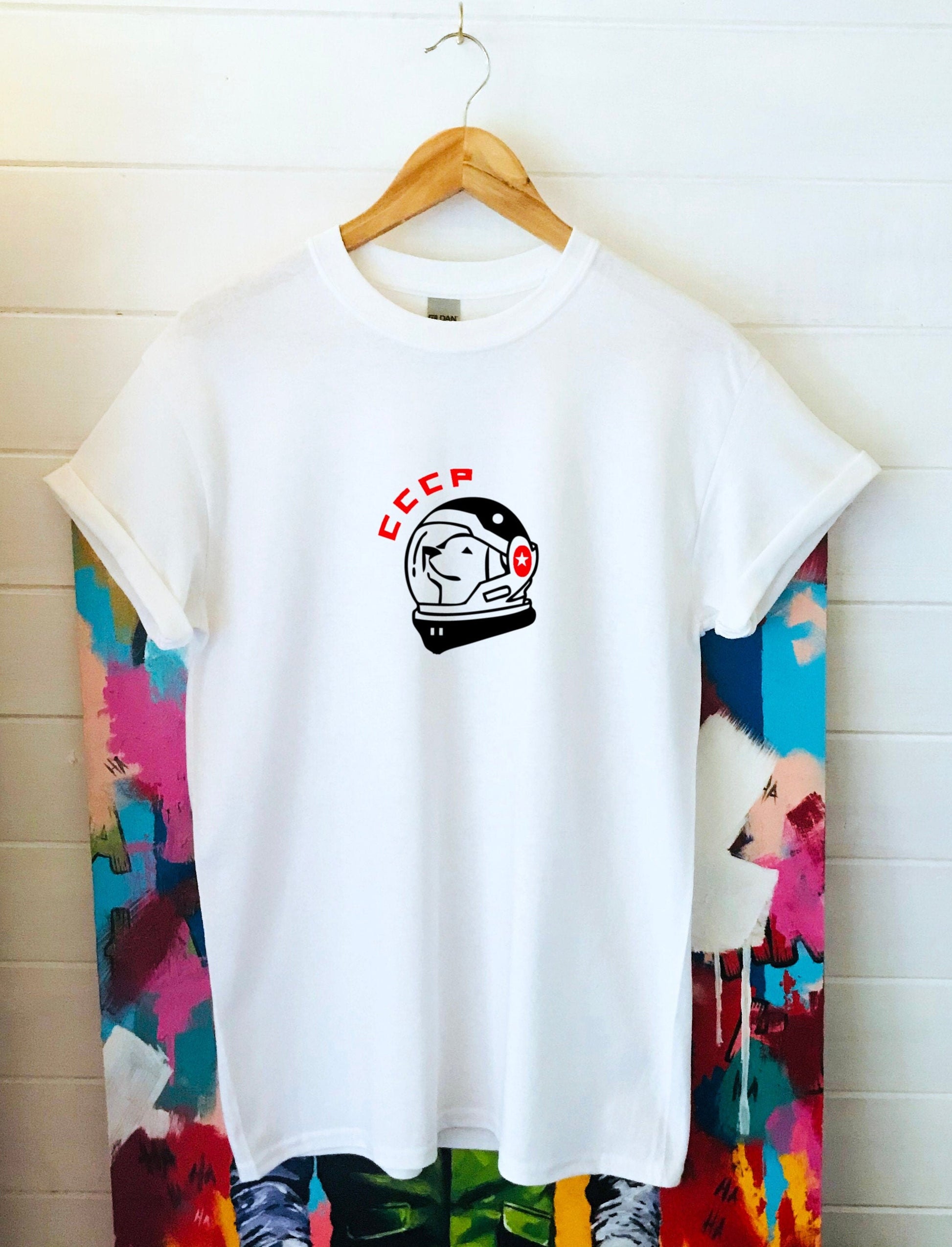 CCCP Space dog Unisex print cotton T-shirt with size variations / space / 100 % cotton / adult and kid's sizes