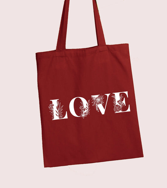 Love Shoulder Bag / Flower illustration / choose colour bag / 100% cotton / one size / gift / market bag / tote / engagment / fiancee / love