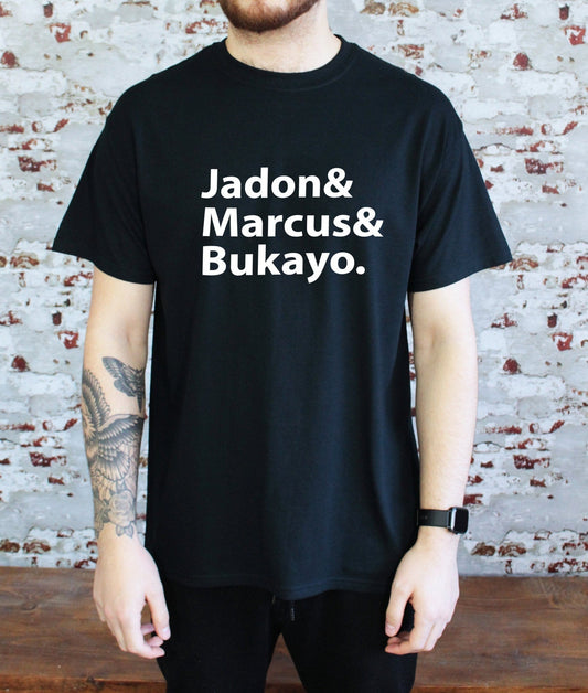 Jadon, Marcus & Bukayo print T-shirt with size variations, S, M, L, XL, 2XL, 100 % cotton, BLM, mens tee, womens tee