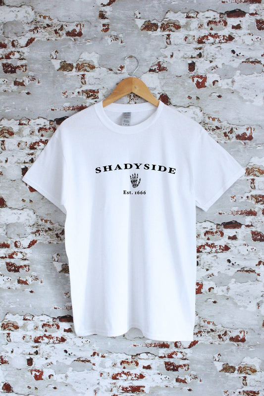 Shadyside Est. 1666 print T-shirt, S, M, L, XL, 2XL , horror, halloween, spooky shirt, fear street, horror gift - BOO!