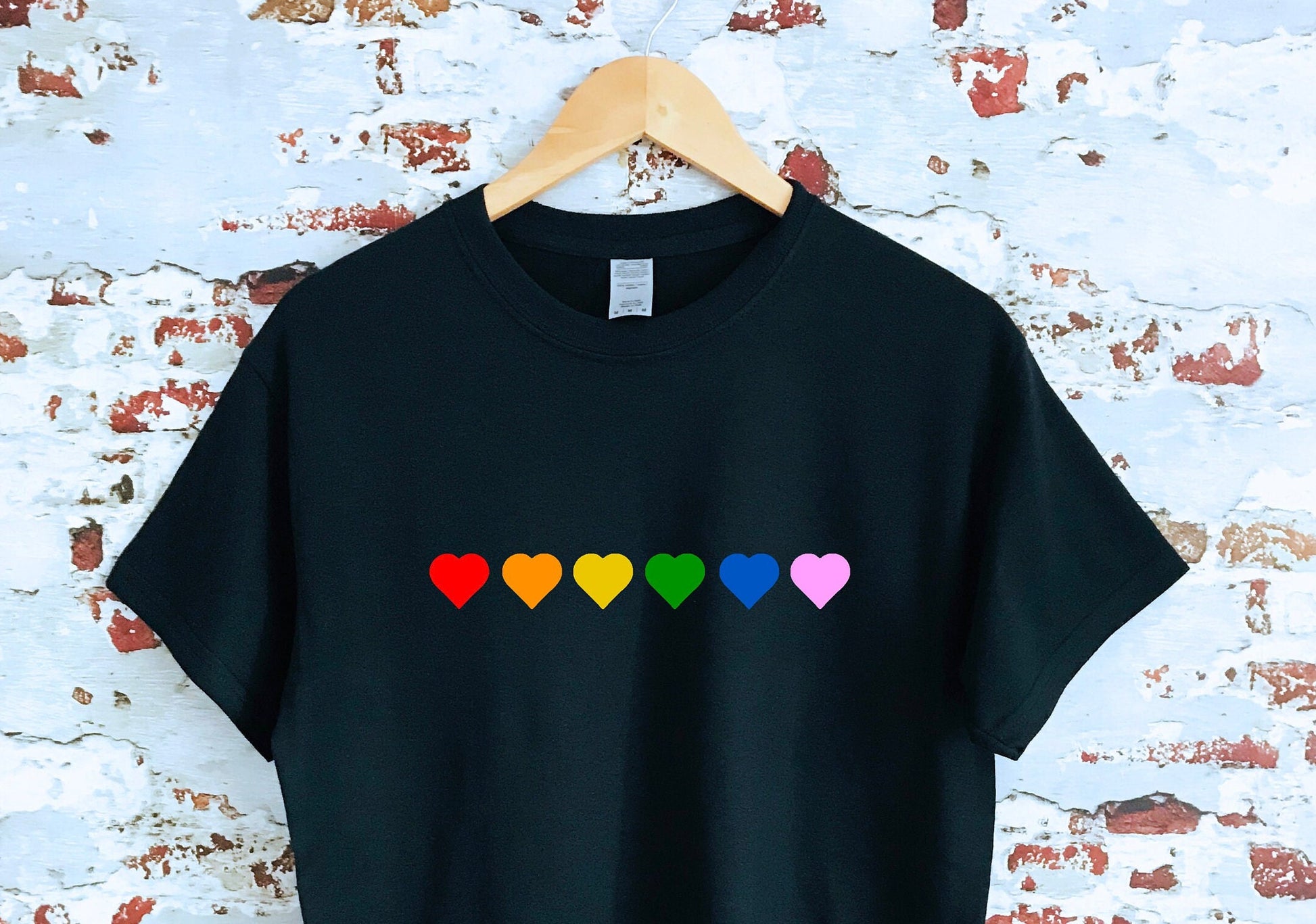 Rainbow Lovehearts print T-shirt with size variations, unisex, LGBT flag, multiple colours, LGBT, Pride, equality, insta, tumblr