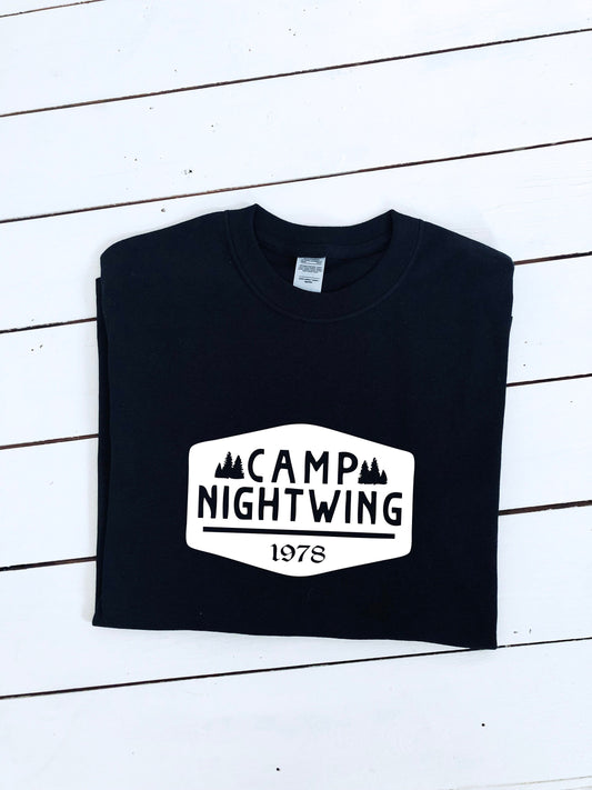 Camp Nightwing print unisex T-shirt, halloween clothing, fear street, shadyside, 1666, horror, halloween costume, adult sizes, printed item