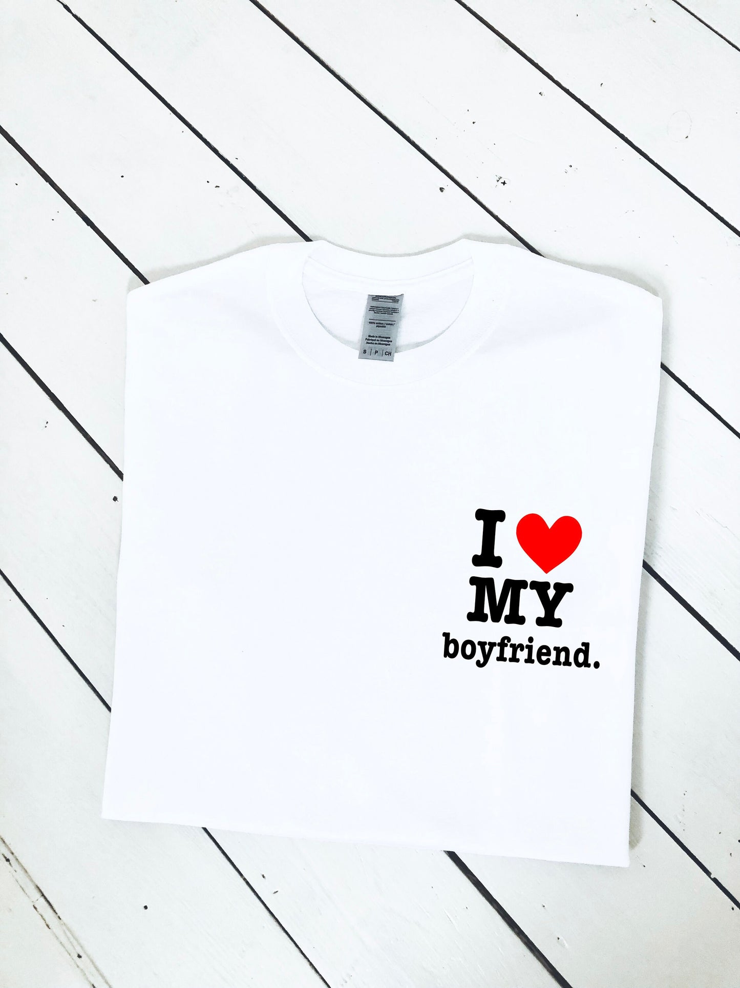 I Love my Boyfriend print T-shirt, loveheart, girlfriend and boyfriend, valentine's day gift, unisex, multiple colours and sizes