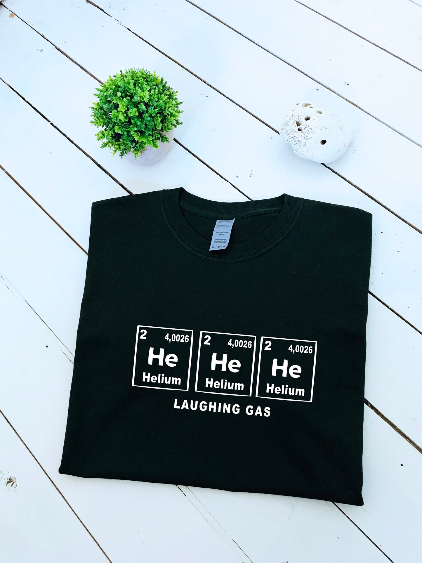 Laughing gas funny science T-shirt, multiple sizes and colours, unisex, womens and mens tops, periodic table, graphic tee, gift