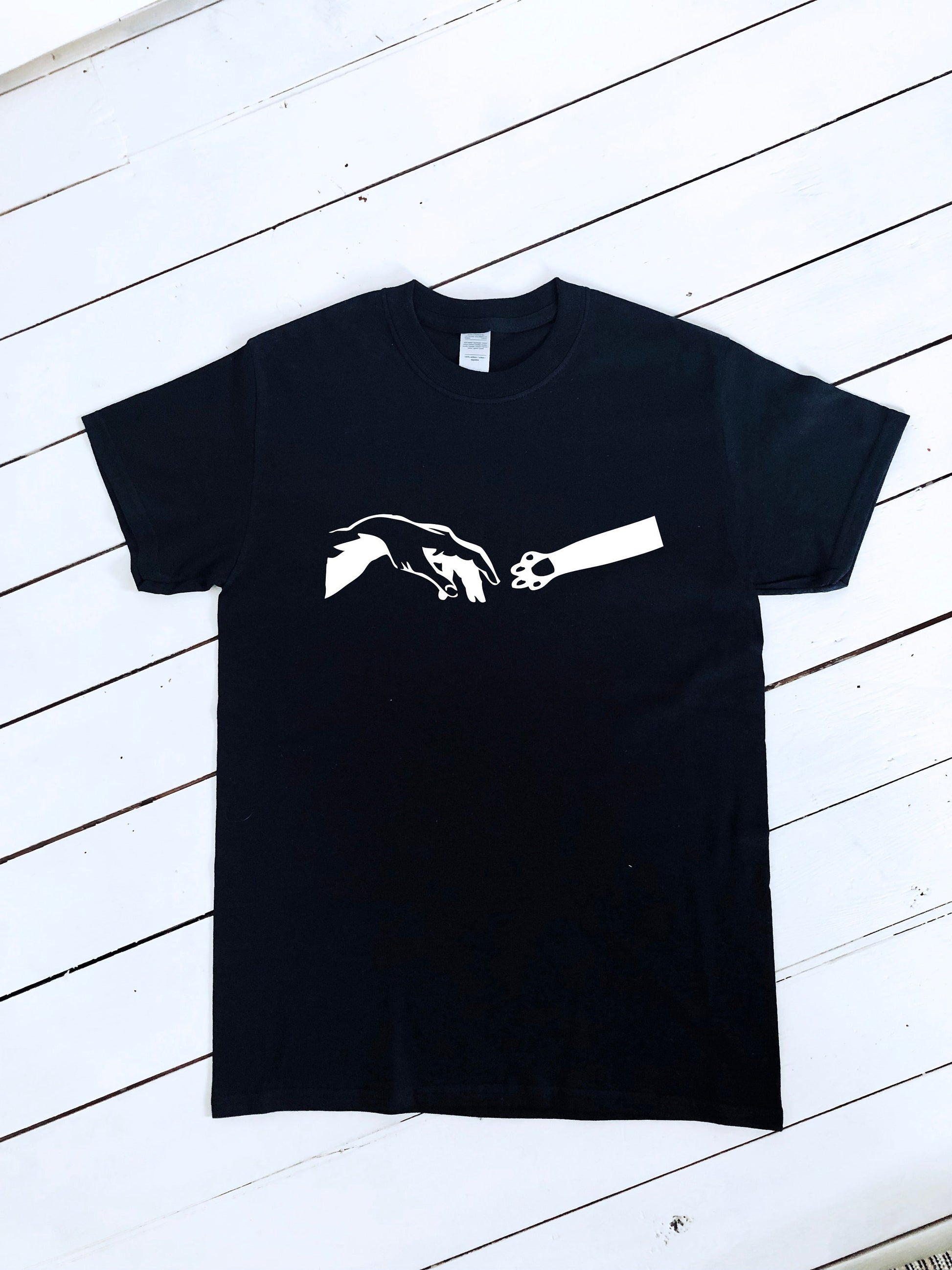 Creation of a pet lover T-shirt, multiple sizes and colour shirts avialable, cats & dogs, creation of Adam, cat lover, dog lover, pet gift