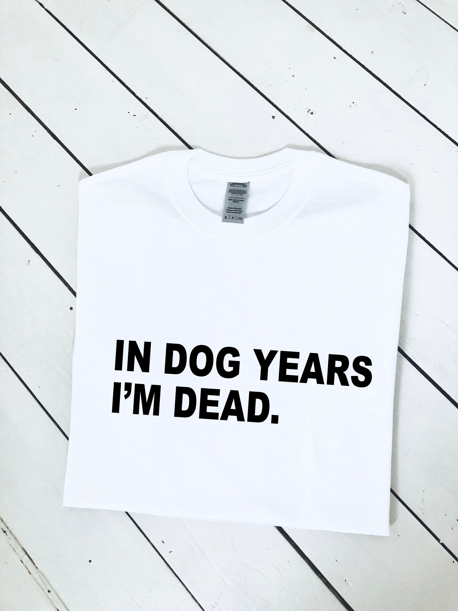 In dog years I'm dead slogan print T-shirt, funny shirt, unisex clothing, mens & womens top, dog lover tee, birthday gift, graphic print