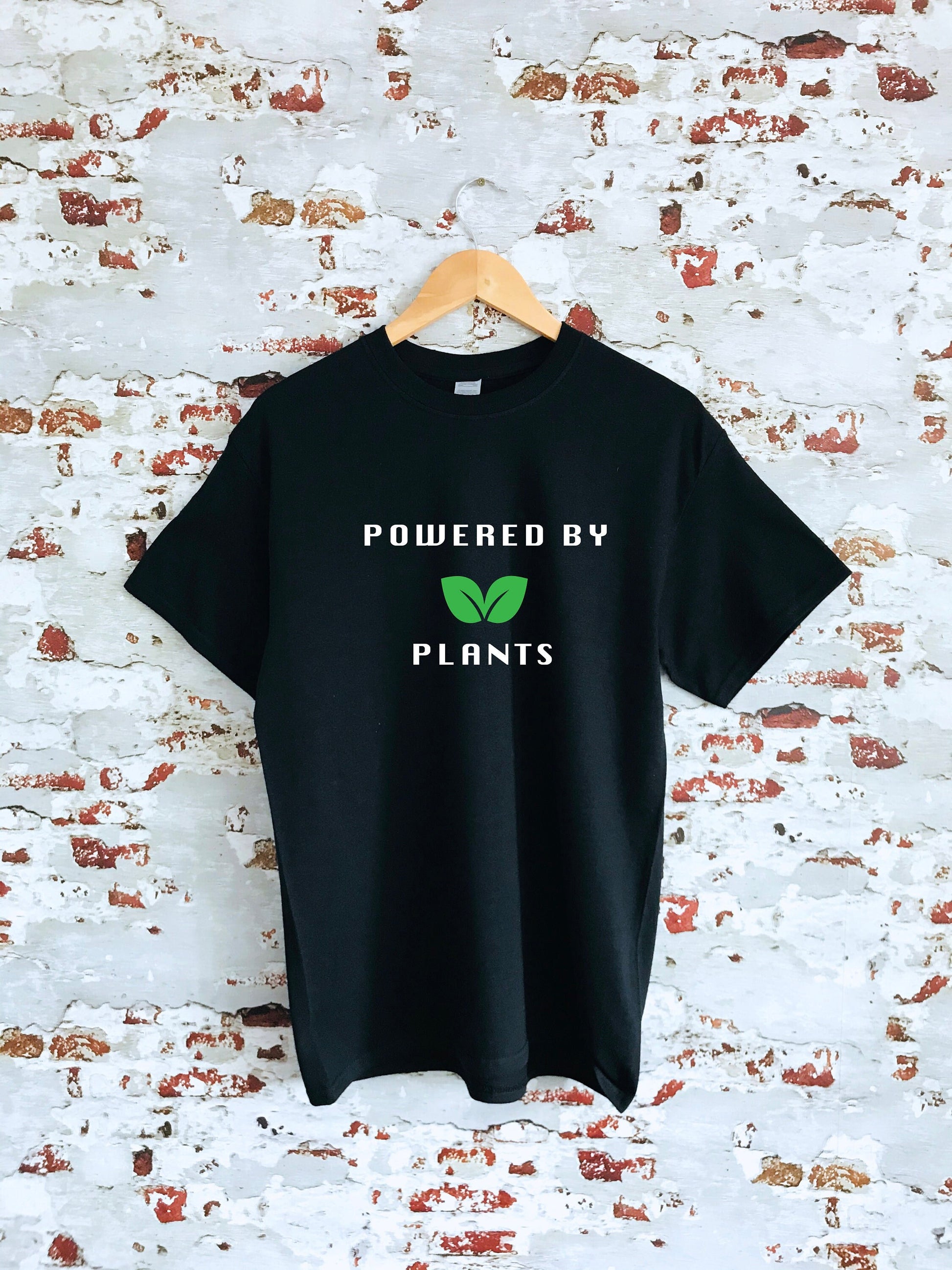 Powered by plants printed T-shirt, multiple sizes and colours, mens & womens top, animal rights, go vegan, plants are friends, plant gift