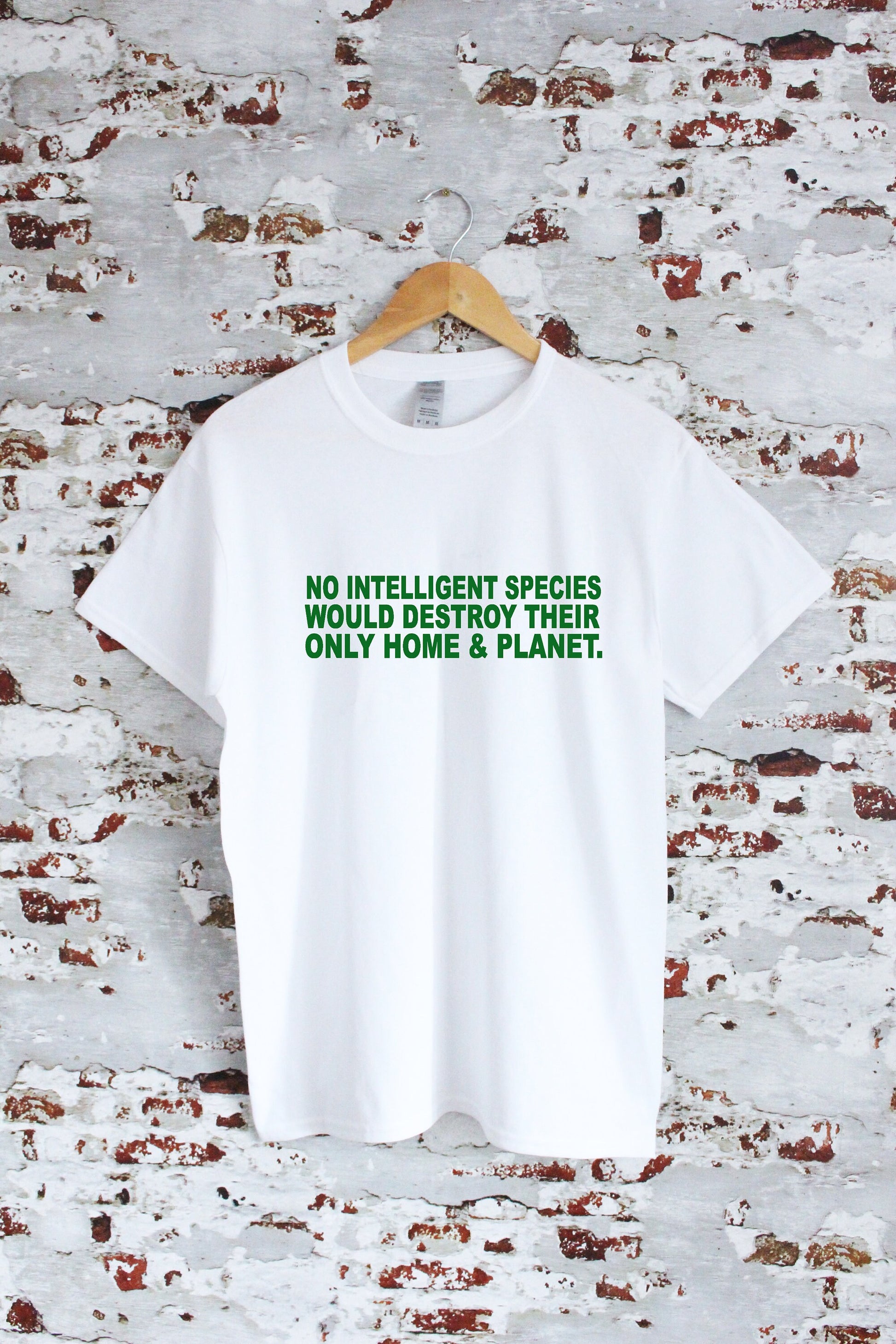 No intelligent species would destroy their only home and planet slogan printed T-shirt, multiple sizes and colours, mens & womens top :)
