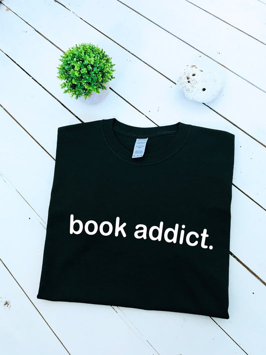 book addict slogan T-shirt, unisex & womens sizes, multiple colour shirts, book lover gift, book tshirt, literature, reading, me time tee