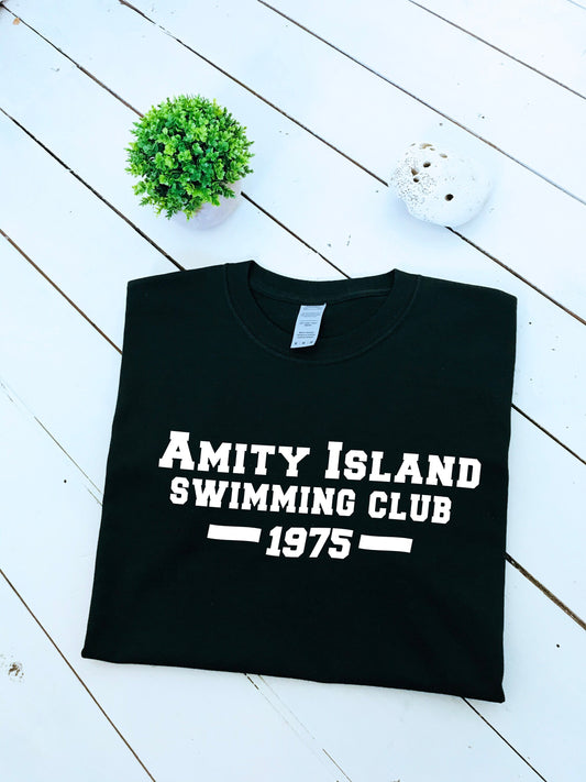 Amity Island Swimming club 1975 Jaws print unisex T-shirt, movie gift halloween clothing, horror, halloween, unisex and women's sizes, gift