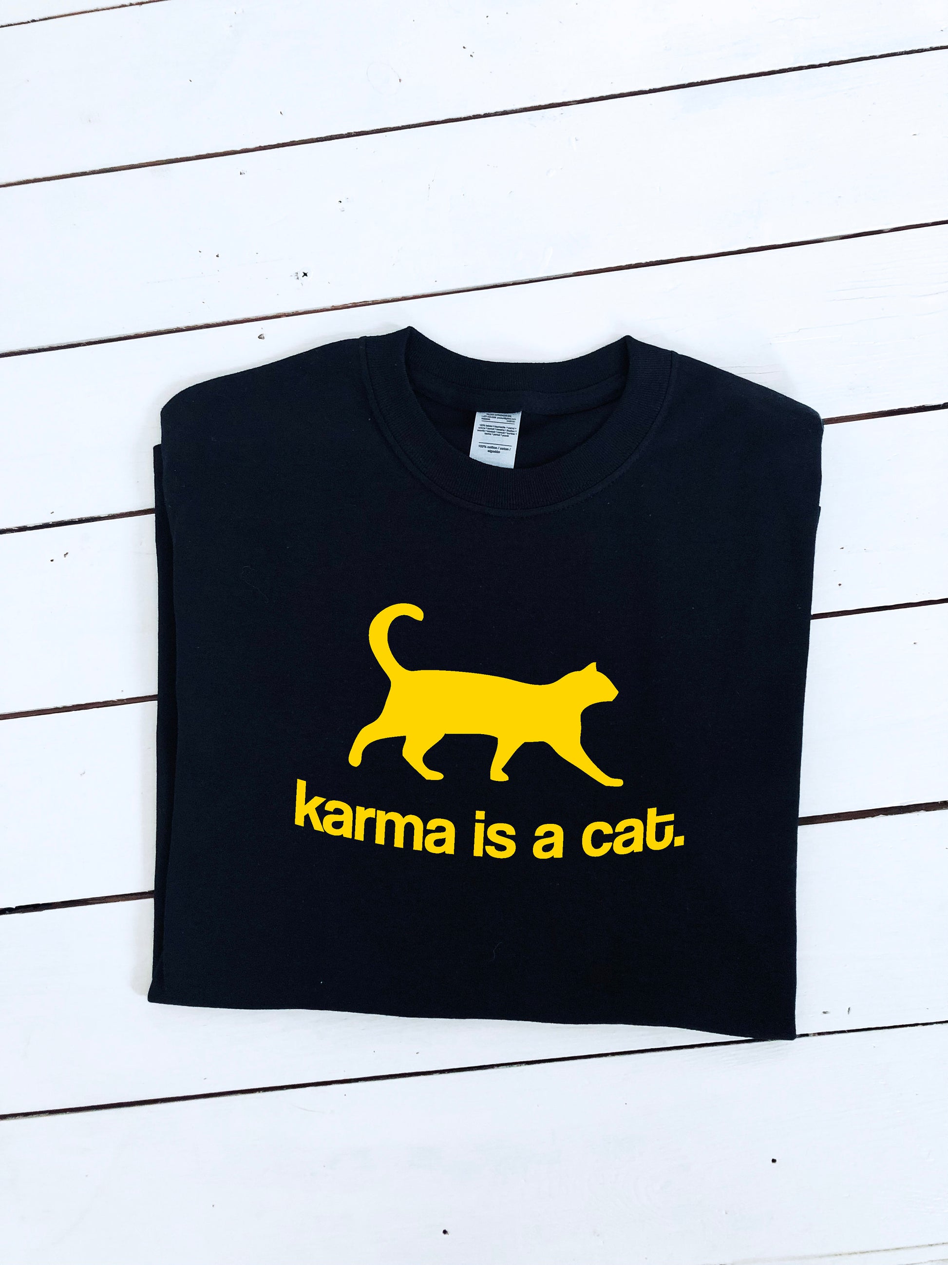 Karma is a cat print T-shirt, unisex item, ladies and kids sizes available, cats, cats lover, cute tee, mindfulness, insta shirt